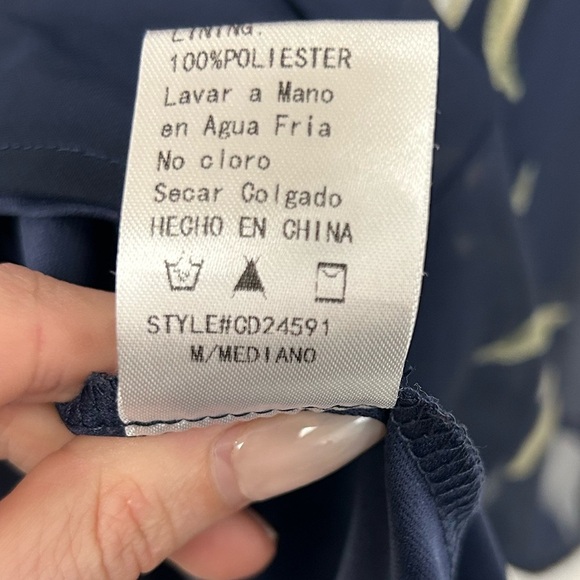 Windsor Navy Blue Floral Chiffon Long Sleeve Skater Flowy Dress M Medium - Picture 12 of 12